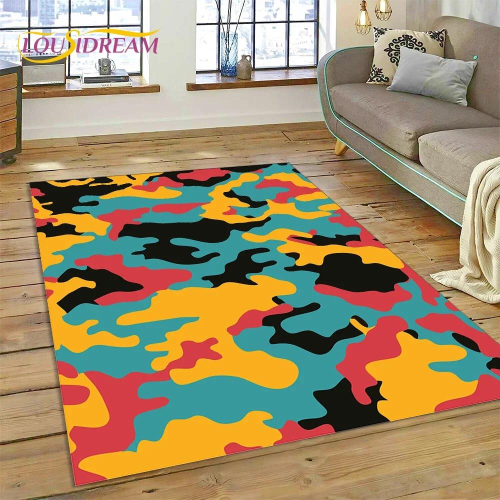 3D bunter Tarnmuster grüner Camouflage 2025 Stil Teppich für Wohnzimmer Schlafzimmer Zuhause Sofa Dekoration Bereichsteppich rutschfeste Bodenmatte