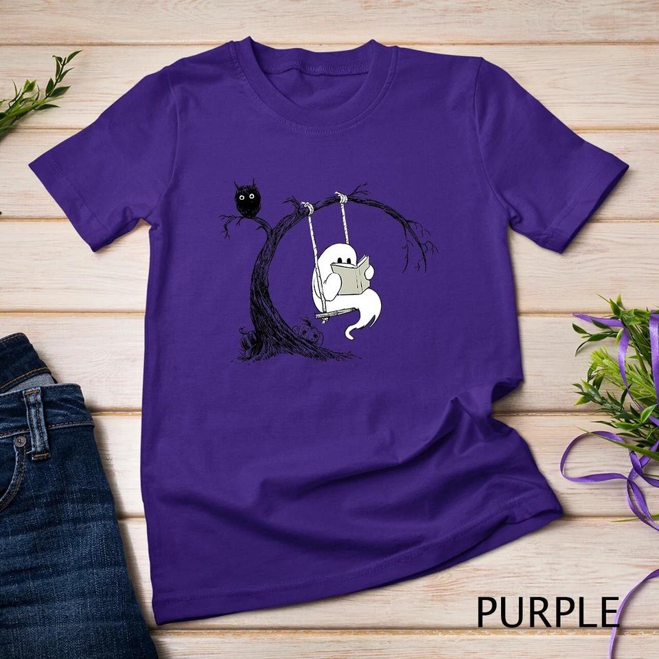 Cute Ghost swinging reading book Halloween ghost costume T-Shirt Unisex T-shirt 6 XL