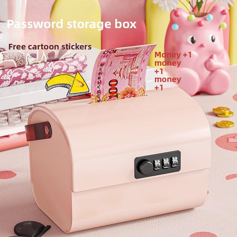 Carefully selected lockable storage box, plastic children's cartoon money box, desktop storage box, large-capacity multifunctional password box