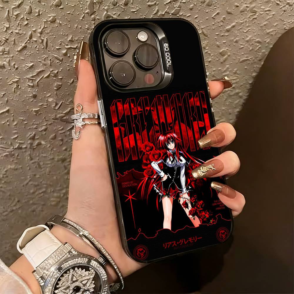 High School DxD R-Rias Gremory Phone Case For iPhone 17,16,15,14,13,12,11 Plus,Pro Max,XS,Colored Silver Plated Inside Cover