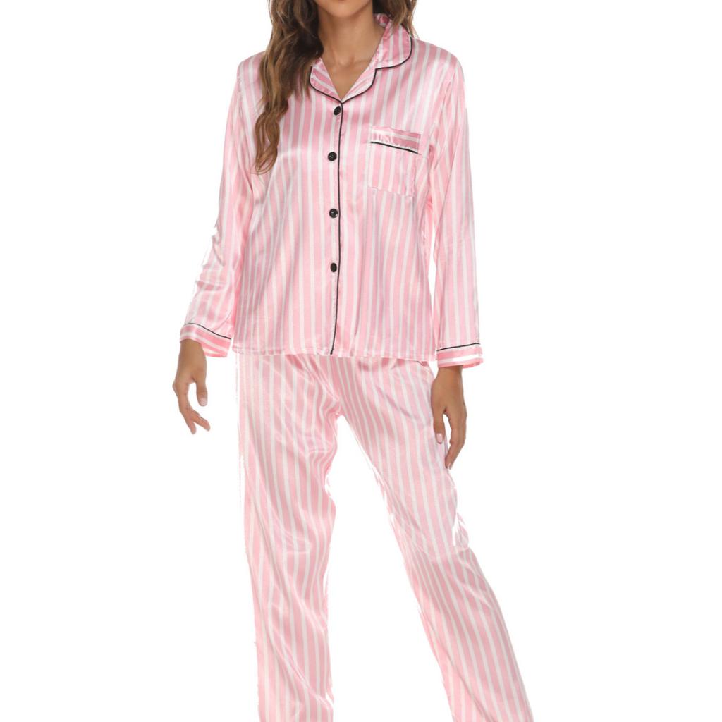 Loungewear für Damen im europäischen und amerikanischen Stil für Frühling und Herbst, bequemes Satin-Pyjama-Set, lässige 2-teilige bedruckte Homewear