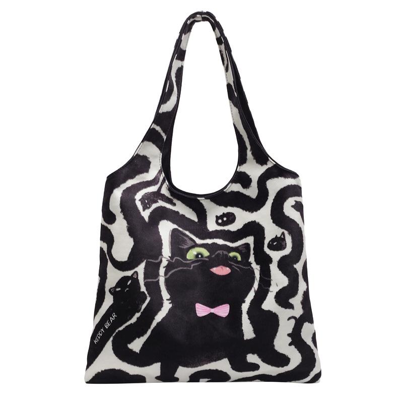 

Canvas bag Japanese kitten striped simple shoulder cloth bag fashionable portable large-capacity commuter handbag bag Upgrade Thickened Single Pack чёрный