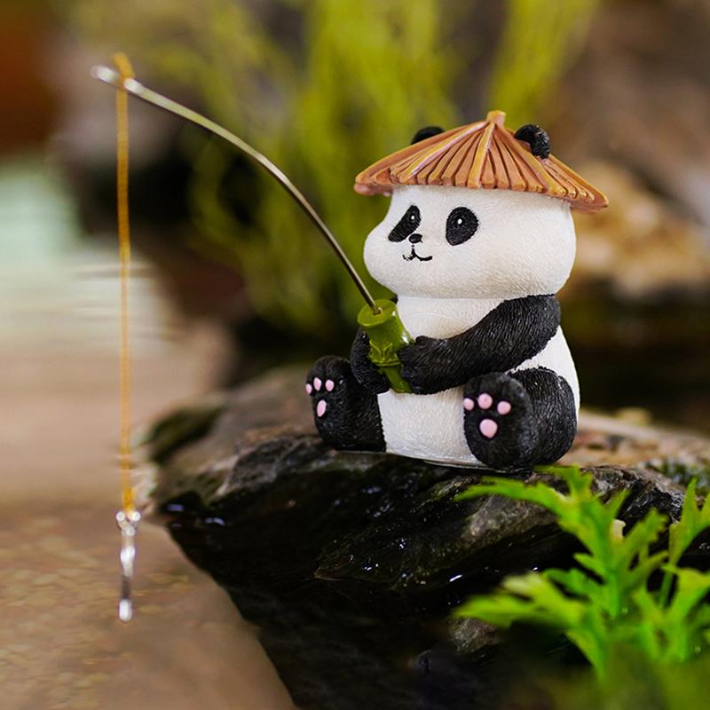 Garden Statue Resin Panda Fishing Figurines Sculpture Yard Art Ornament For Fairy Garden Patio Lawn Balcony Housewarming Gifts