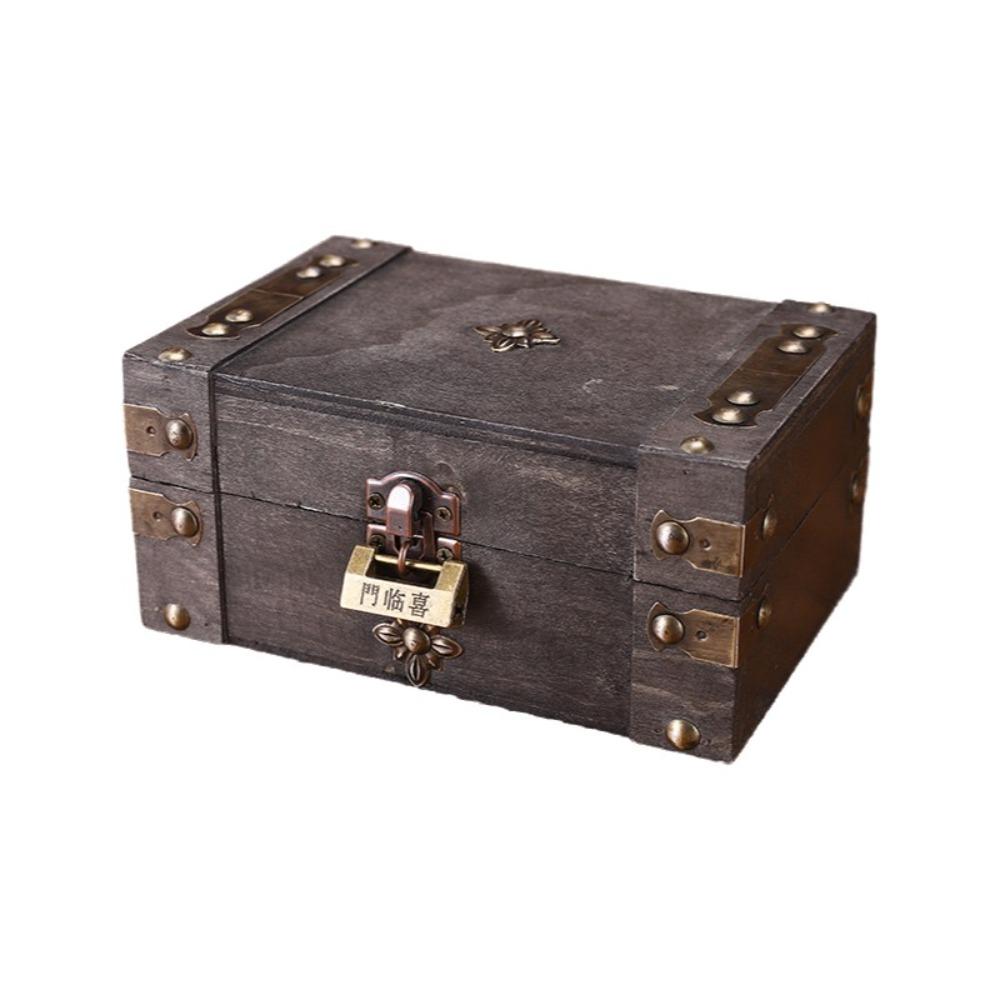 Vintage Jewelry Storage Box with a Lock Retro Style Desktop Organizer Collection Gift Box Home Use