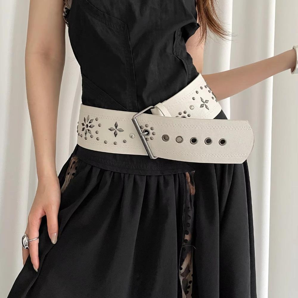 Y2k Leather Waist Belt Gothic Dress Jeans Belt Fashionable Women's Rivet Belt  Streetwear