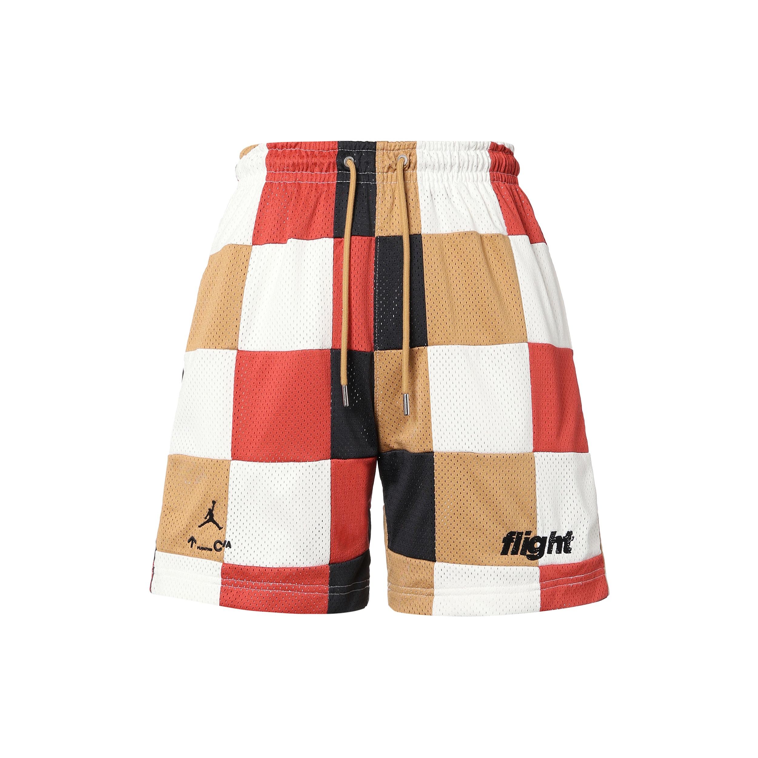 Men s Air Jordan Loose Plaid Colorblock Mesh Shorts Red Clay Element Gold Colorblock DQ8348-662 XS