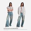 GREEN BELT Women's Blue Rhinestone Distressed Straight Jeans