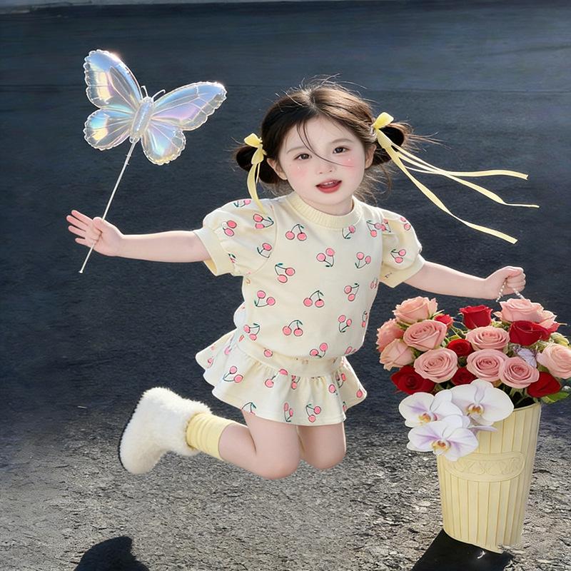 Infant Girl Summer Two-Piece Set: Cute Short Sleeve Top & Skirt
