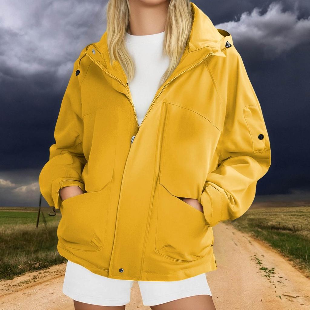 Women's Fashionable Thickened Hooded Outdoor Hiking Jacket Solid-Colour Windbreaker Outerwear