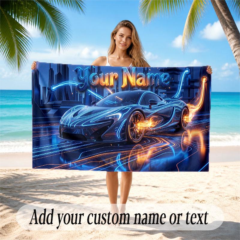 Neon Abstract Theme Beach Towel Personalized Custom Name & Text Soft Quick Dry Beach Towel for Swimming Travel