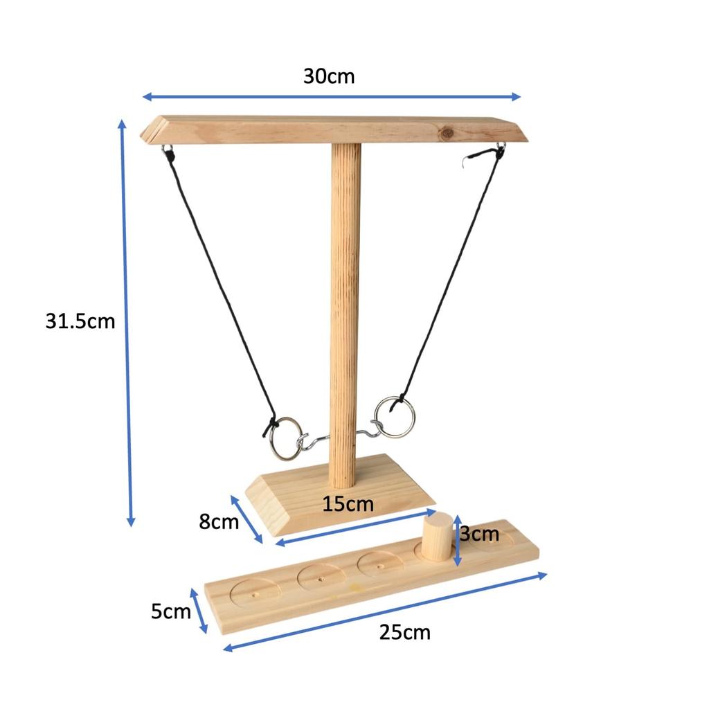 Rubonarie Wooden Ring Toss Game, Party Tabletop Competitive Hoop Game (Brown)