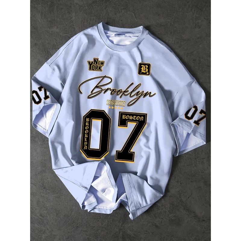 Men's Brooklyn 07 Pattern Printed Summer T-shirt Casual Loose Collar