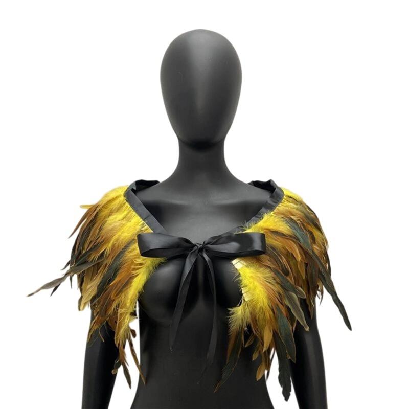 Black Witch Feather Collar Crow Shawl Costume Halloween Accessories Cape Detachable Poncho Cosplay for Women жёлтый