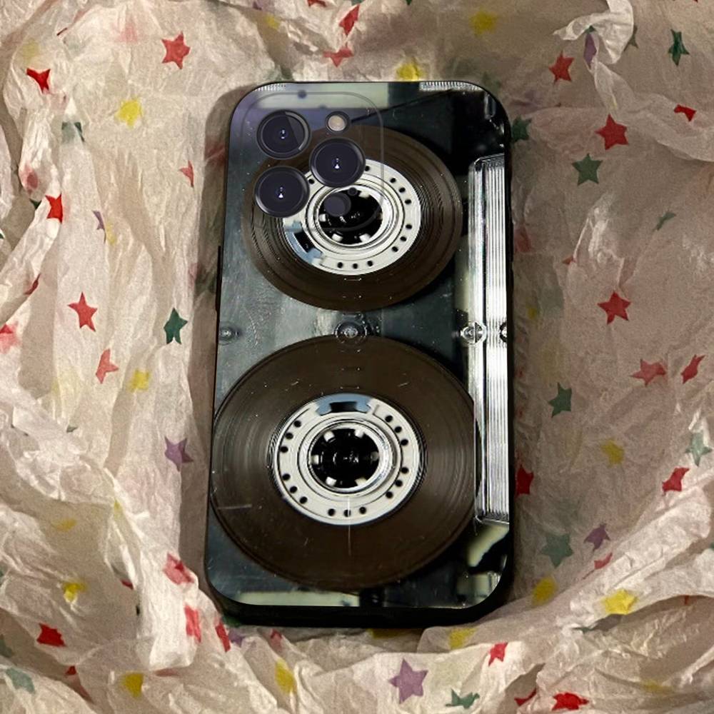 Vintage Music Tapes Cassette Phone Case Black Soft Silicone TPU Phone Case For IPhone 11 12 13 14 15 16 17 Pro Plus Mini Max