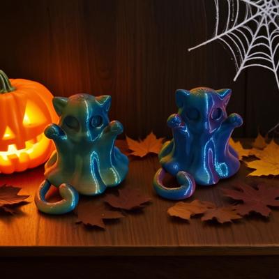 Halloween Spökkatt Staty Söt Mini Kattfigur Tecknad Bordsdekoration för Hem Kontor Bordsskiva Hylla Dekor