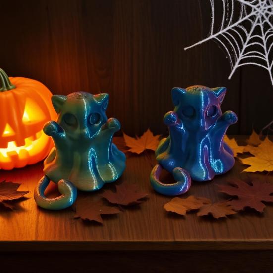 Halloween Spökkatt Staty Söt Mini Kattfigur Tecknad Bordsdekoration för Hem Kontor Bordsskiva Hylla Dekor