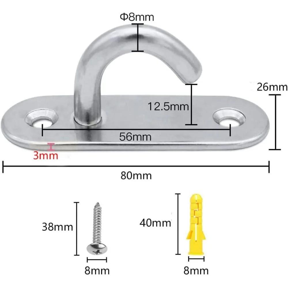 For 2 Pcs Stainless Steel Ceiling Hook, Heavy-duty Oval Opening Pad Eye Plate Anchor, Heavy-duty Screw Wall Mounted Hook