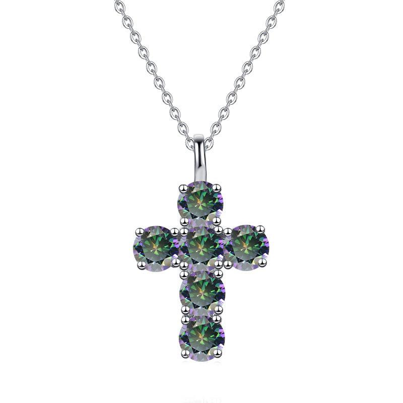 European Hot-Selling 3 Carat Moissanite Cross Necklace with White Gold-Plated Copper O-Chain
