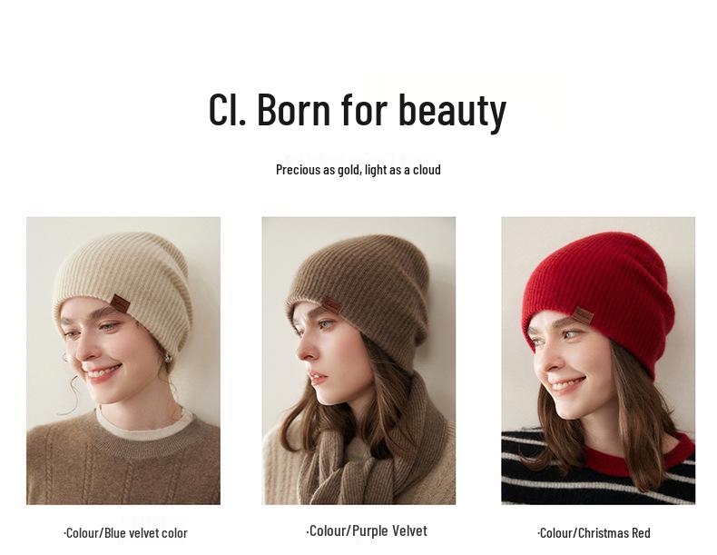 Women's 100% Pure Cashmere Knitted Hat – Fashionable, Versatile, and Warm