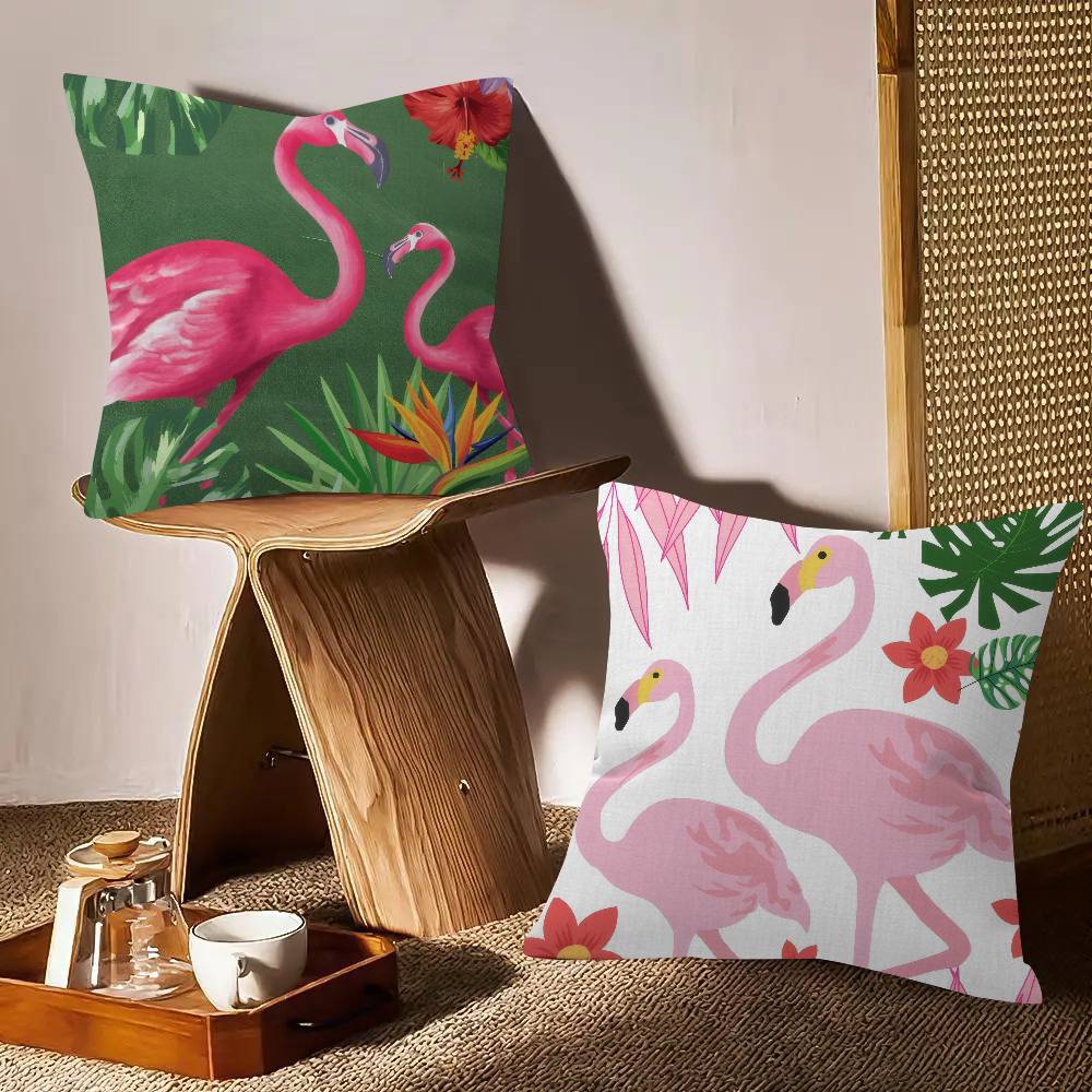 Summer-Themed Flamingo Tropical Leaf Decorative Pillowcase Square Pillowcase Home Office Decorative Cushion Cover