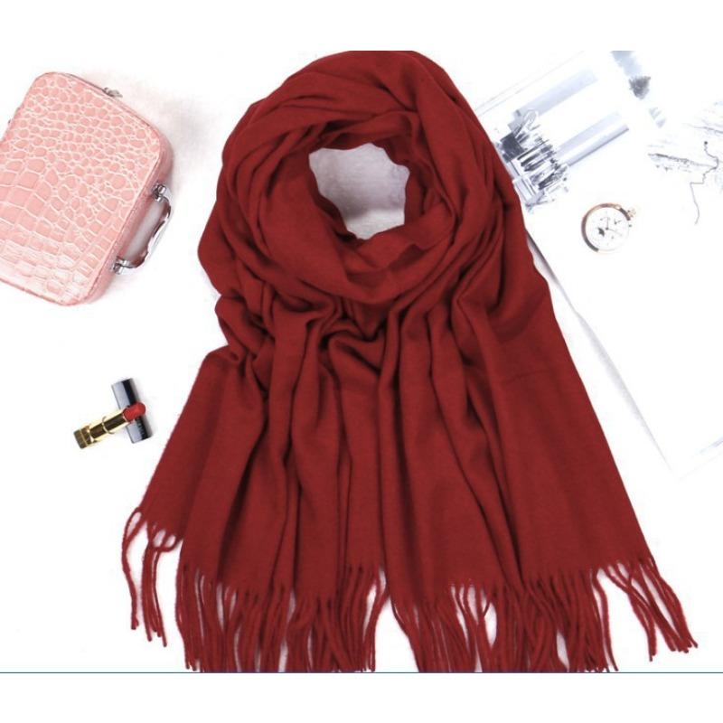 Solid Color Cashmere Scarf for Women in Winter Warm Thickened Autumn and Winter Tassel Gray Shawl Men's Wool Scarf