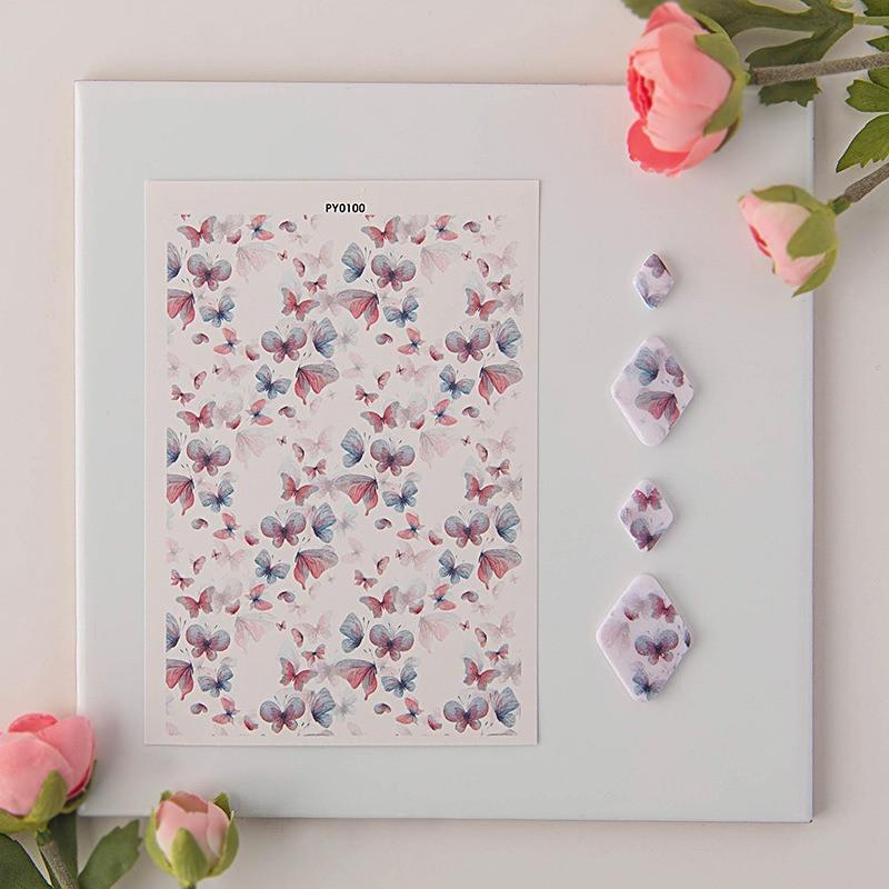 Butterfly Painted Pattern Polymer Clay Watercolor Transfer Paper Water-soluble Disposable Sticker Earring Jewelry Pottery Making