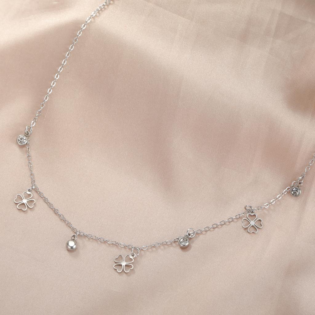 Teamer Four-Leaf Clover Clear Zircon Necklace Stainless Steel Little Charms Choker Lucky Jewelry Birthday Gift 2026 Spring New