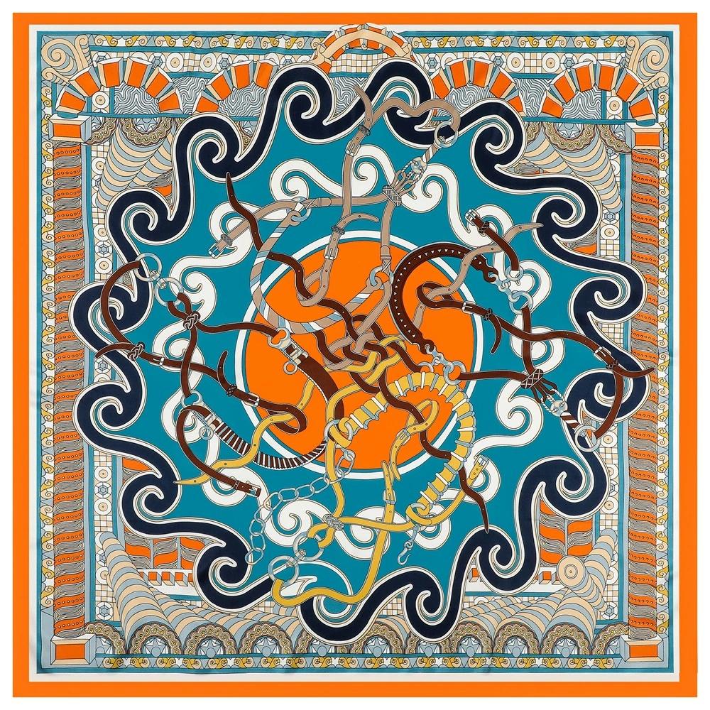 

130CM European Style Imitation Silk Scarf Women Large Shawls Luxury Square Bandana Kerchief Scarf 130x130cm