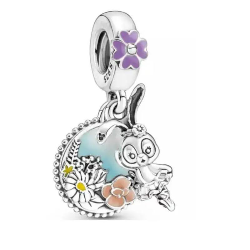 Miniso Disney 925 Silver Charms Bracelet Cute Cartoon Bear Dog Cat Fish DIY Bead Jewelry Women Accessories
