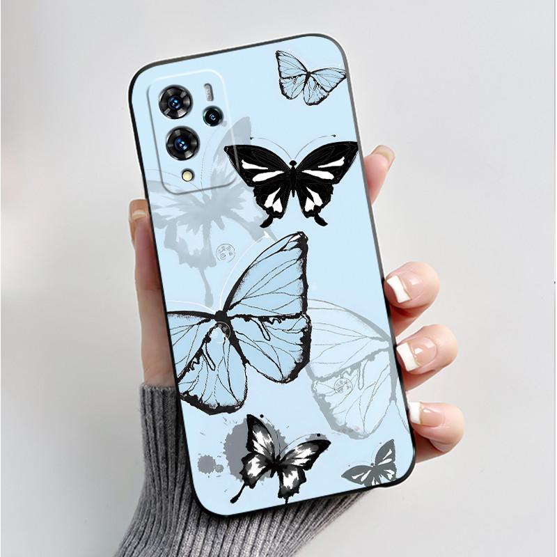 For ZTE V40 Pro 9046 Case Black Jelly Soft Silicone TPU Butterfly Flowers Pattern Phone Casing For ZTE Blade V40 Pro Back Cover