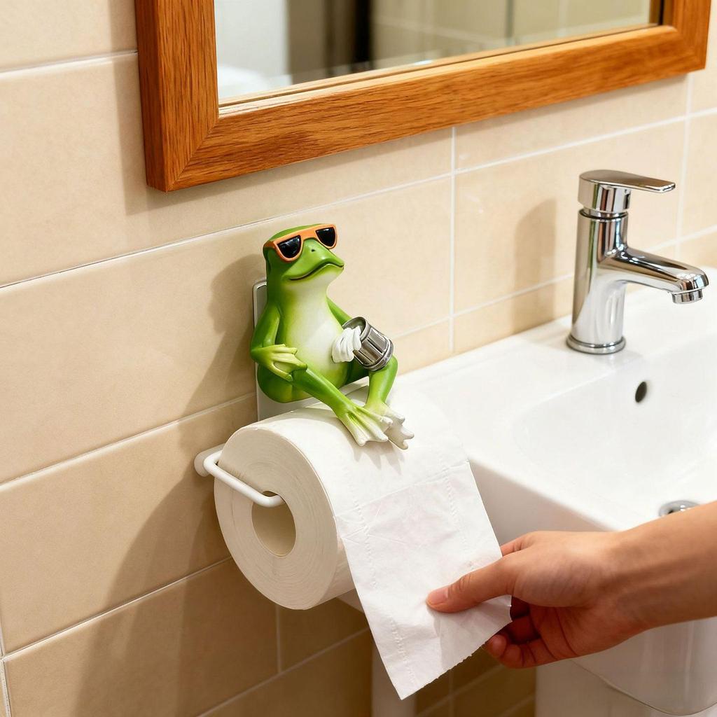 Bathroom Organizer Paper Holder Stand Creative Frog Figure Tissue Roll Dispenser for Wall Mounted Home Decoration