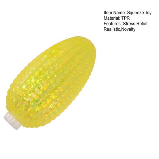 Glitter Corn Squeeze Toy Slow-Rising TPR Fidget for Stress Relief Realistic Vegetable-Shaped Decompression Gadget for Kids Adults