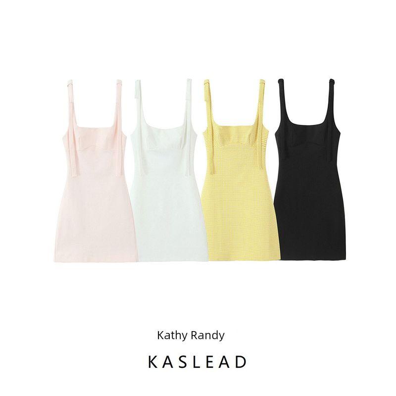 Kaslead New Women Clothes Western Style Fashion Bowknot Decoration Small Plaid Dress 2180305