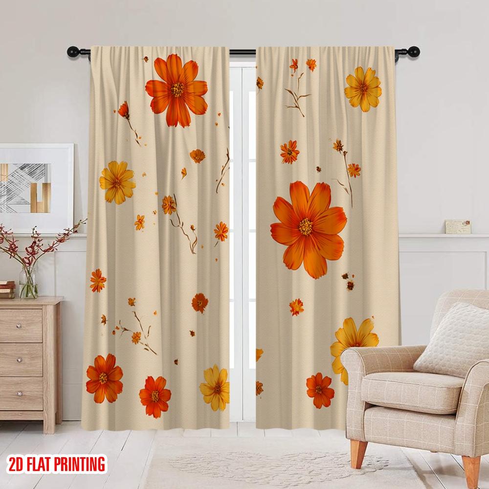 2pcs,2D plane printing Creative Curtains Autumn Blossom Dance Polyester Woven (without rod) Room Decor Ldeal for Bedroom, Living
