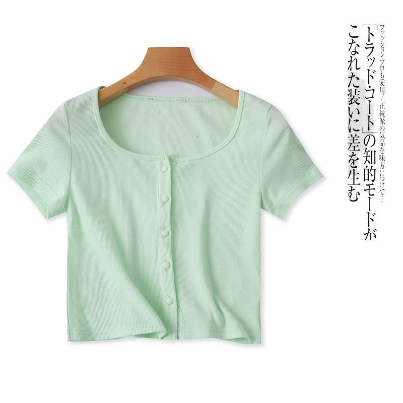 

Women s Summer New Arrival Export Silm round Neck Short Sleeve T-shirt Water green B- 17-5-2 L