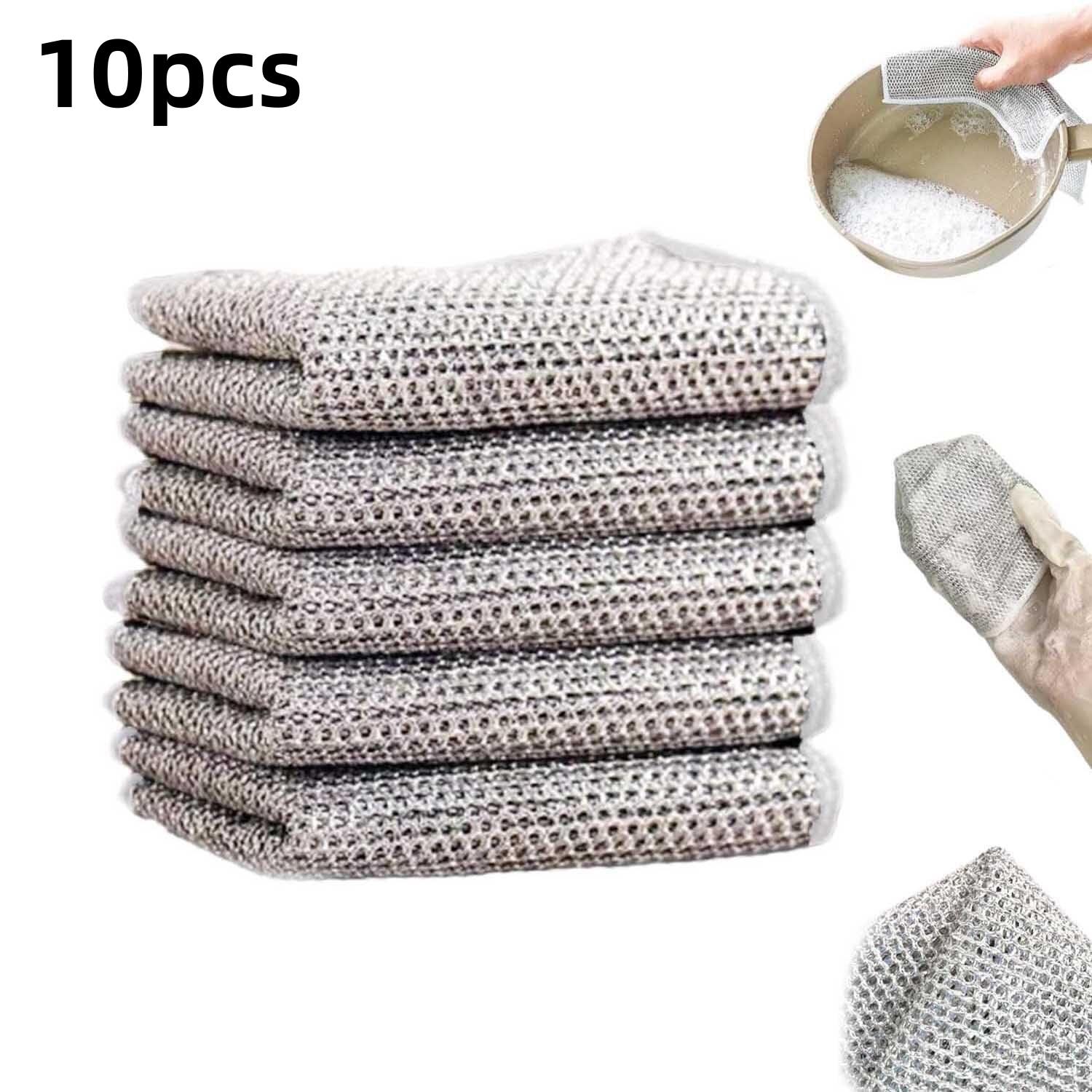 

Magic Dishcloth Silver Wire Cleaning Kitchen Cloth Thickened Microfiber Wash Towel Built-in Sponge Steel Wire Ball Rag 10-pcs