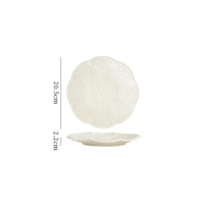 Evropská keramická sada talířů Barokní květinový reliéf Západní restaurace Steakový talíř Odpolední čaj Domácí stolní Retro sady šálků