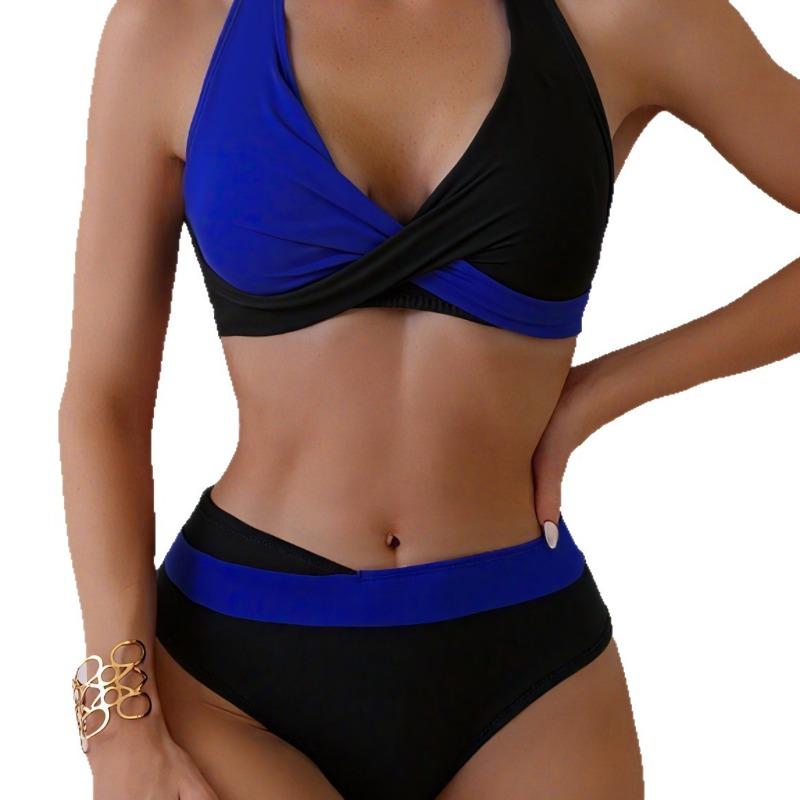 European and American New Swimwear Sexy Contrasting Bikini Two-piece Suit Cross Swimsuit Women's Small Fresh