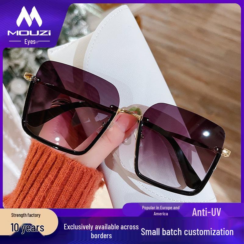 Retro Half-Frame Tea-Colored Sunglasses, Unisex 2025 Korean Style, High-End Net Red Fashion.
