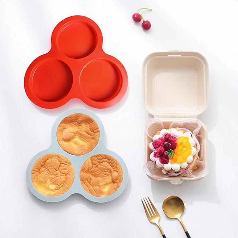 Soft Silicone Cake Non-stick Air Fryer Baking Pan Long-term Use 3 Cavities Muffin Tray, Muffin Cup Cake Mould Kitchen Cooking Accessories
