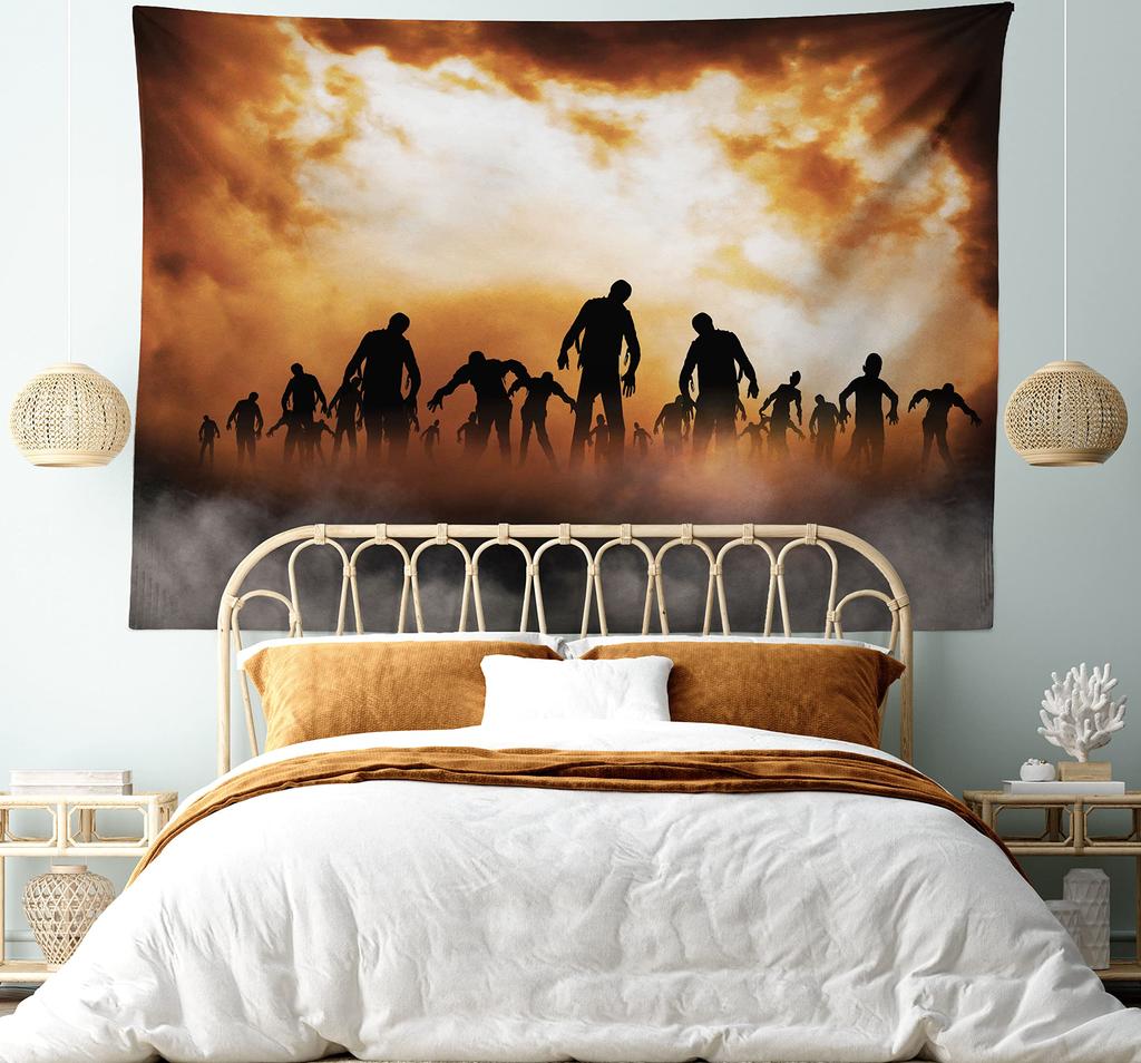 Zombie Tapestry Behind Wooden Doors Halloween  Fear Wall Hanging Bedroom Living Room Dormitory Home Decor