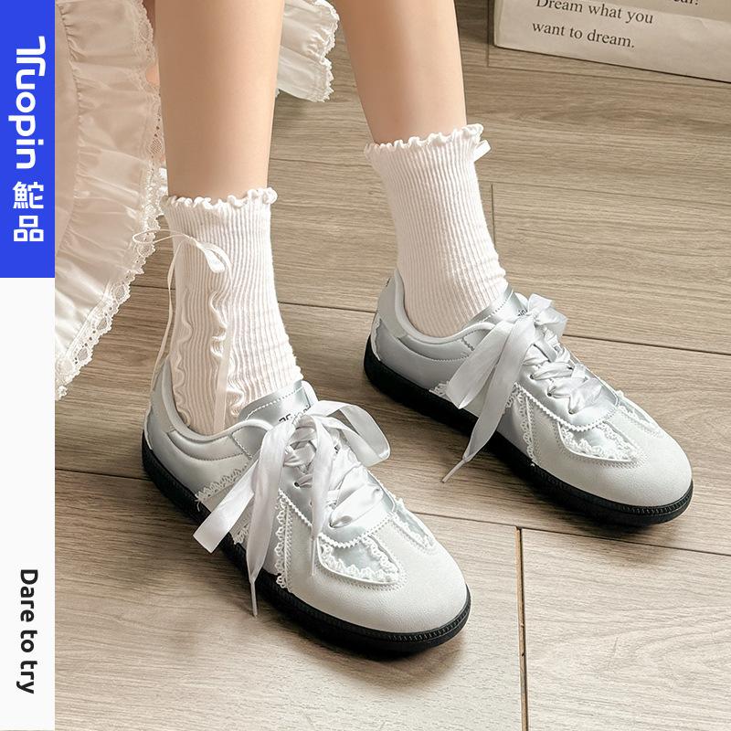 Silver German training shoes women's spring and autumn new shoes lace little white shoes niche retro women's shoes versatile board shoes