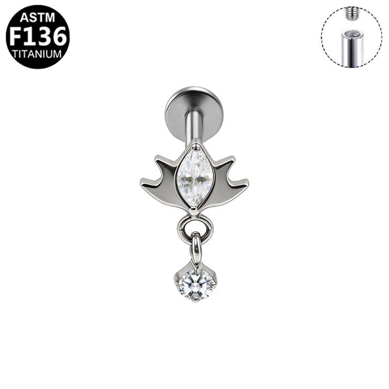G23 Titanium Alloy Internal Thread Piercing with Flower Pendant Ear Bone Nail