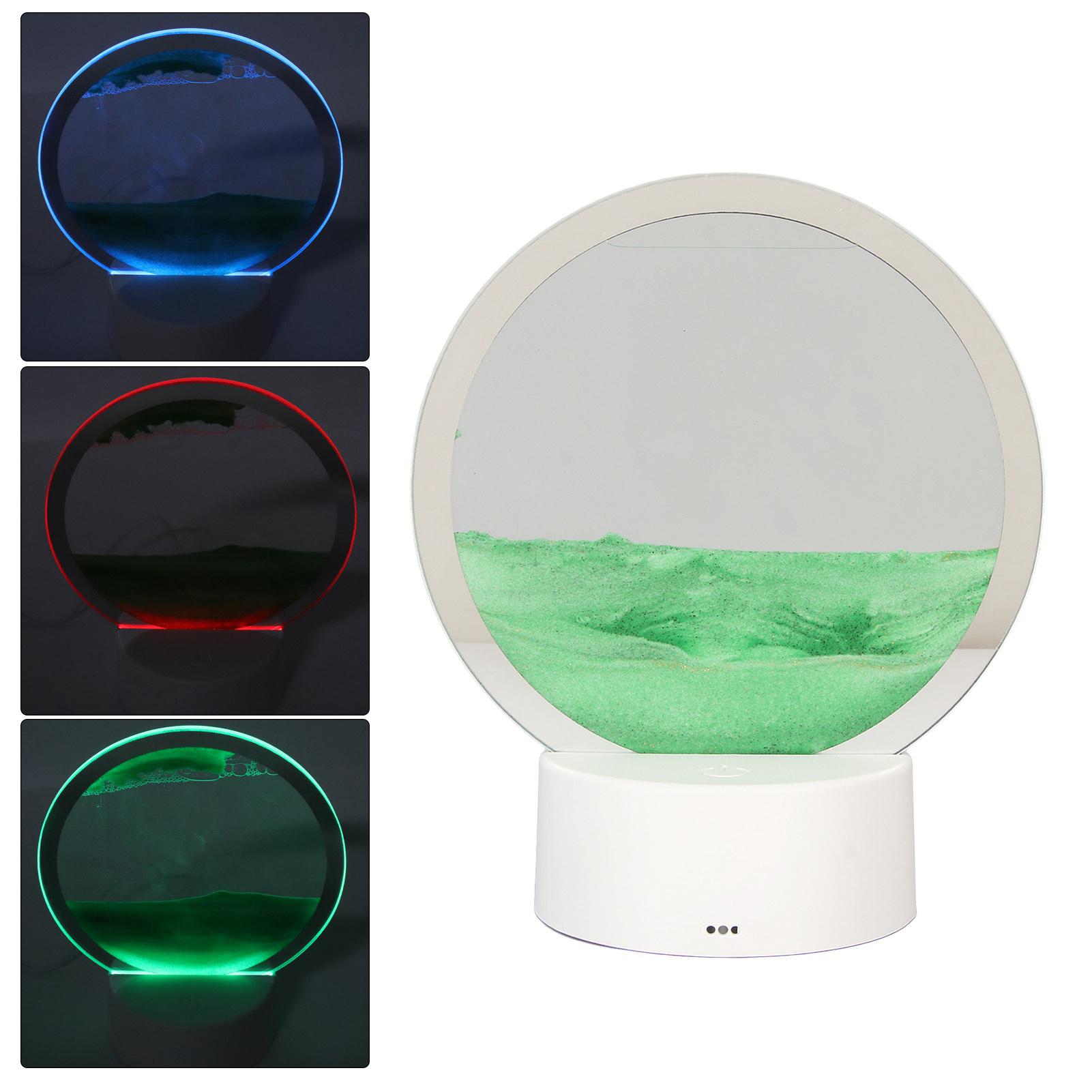 

Moving Sand Art Round Frame 3D Transparent Glass Battery USB Powered Lights Dynamic Sand Picture for Family Cafe