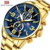 MINI FOCUS Herren Business Quarzuhren Edelstahl Business Chronograph Uhr Gold Blau Relogios Masculino Uhr