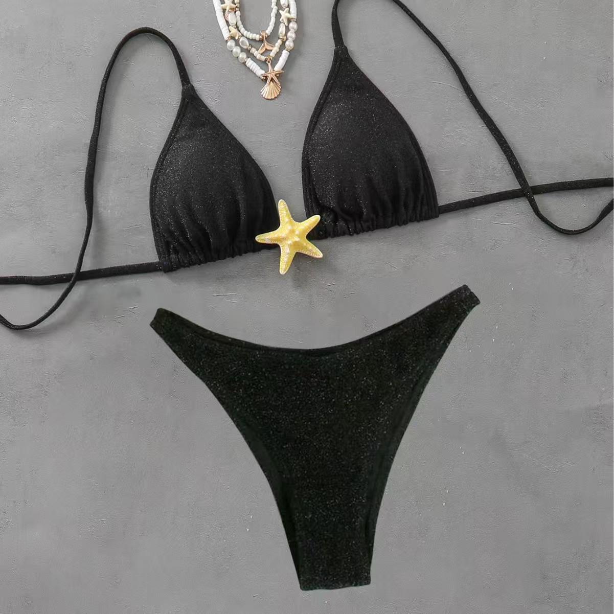 

Women s European & American Style Bikini: Split Triangle Top & Bottom Large чорний