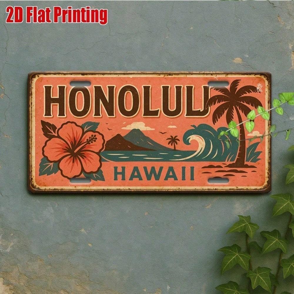 Honolulu Hawaii Strand Vintage Metallschild 11,8x5,9 Zoll Retro Blechwandkunst für Bar Heimdekoration