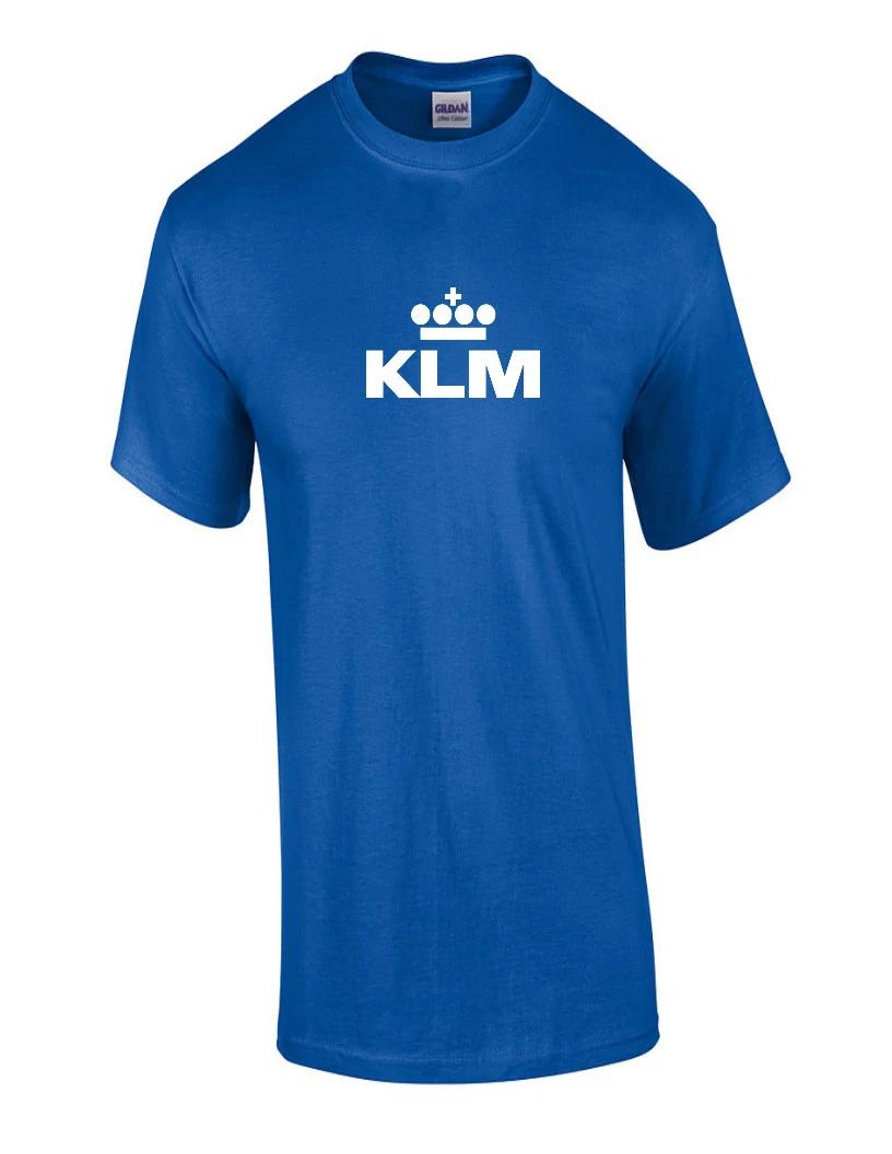 KLM White Retro Logo Shirt Dutch Airline Aviation Geek Royal Blue T-Shirt L