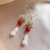New New Chinese antique red beaded auspicious cloud pearl ear hook premium Hanfu cheongsam earrings