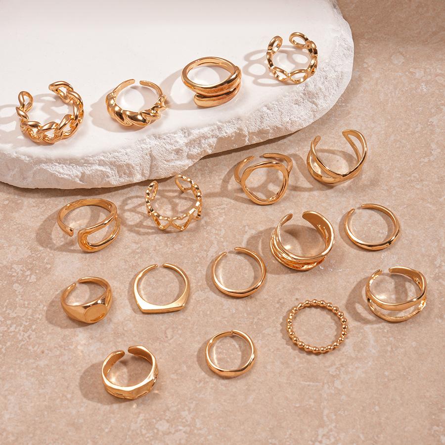 16- Piece металлическое неровное геометрическое двухслойное открытое кольцо простое украшение